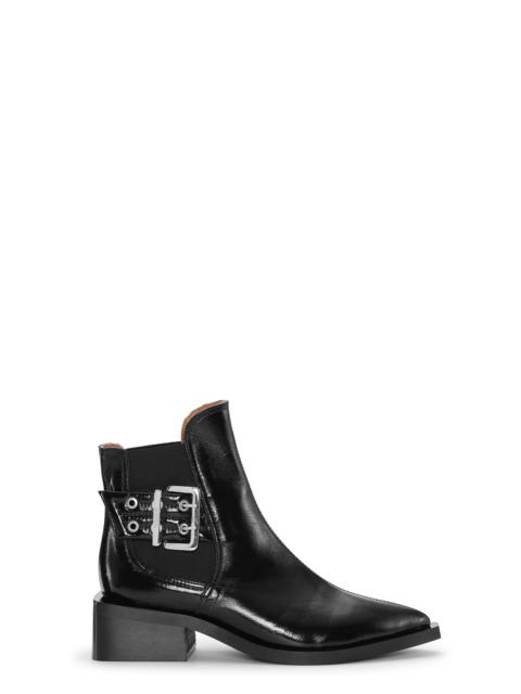 BLACK CHUNKY BUCKLE CHELSEA BOOTS