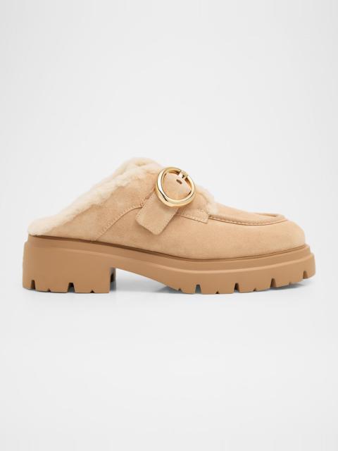 Stuart Weitzman Benni Shearling-Lined Suede Mules