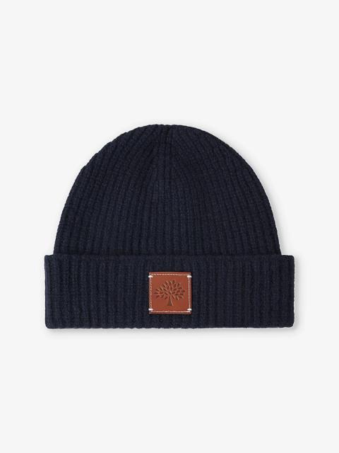 Mulberry Solid logo-patch ribbed wool beanie hat