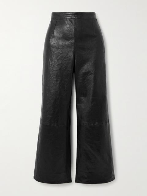 FRAME Crinkled Cropped High-rise Wide-leg Leather Pants