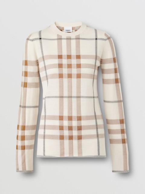 Burberry Check Intarsia Wool Silk Blend Sweater