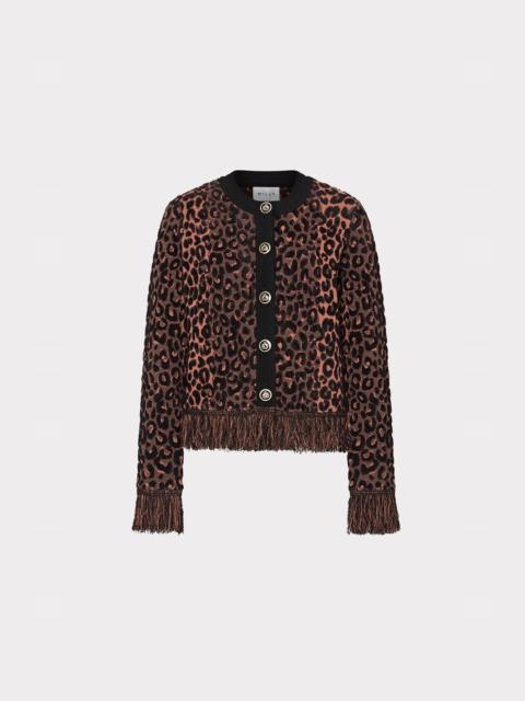 MILLY Leopard Fringe Cardigan Jacket