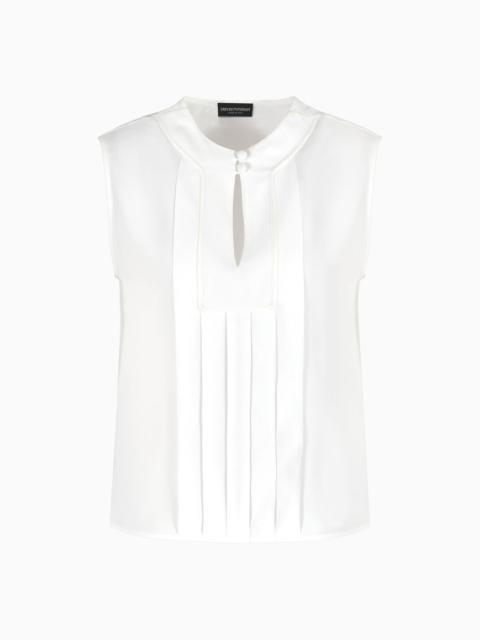 EMPORIO ARMANI Plastron top in a silk-blend crêpe de Chine