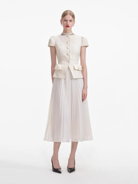 Cream Boucle Bow Detail Midi Dress