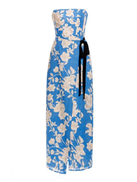 Cinéfila Printed Linen Maxi Dress blue