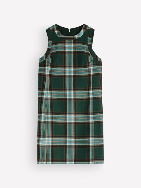 BODEN Lou Wool Check Shift Dress-Green, Navy and Teal Check