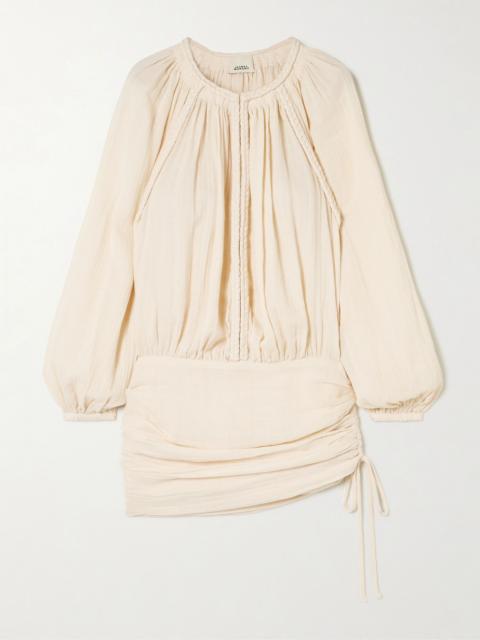 Isabel Marant Jaoni gathered ruched braided cotton-gauze mini dress Beige