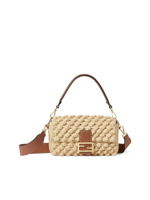 FENDI medium Baguette hazelnut-stitch raffia shoulder bag