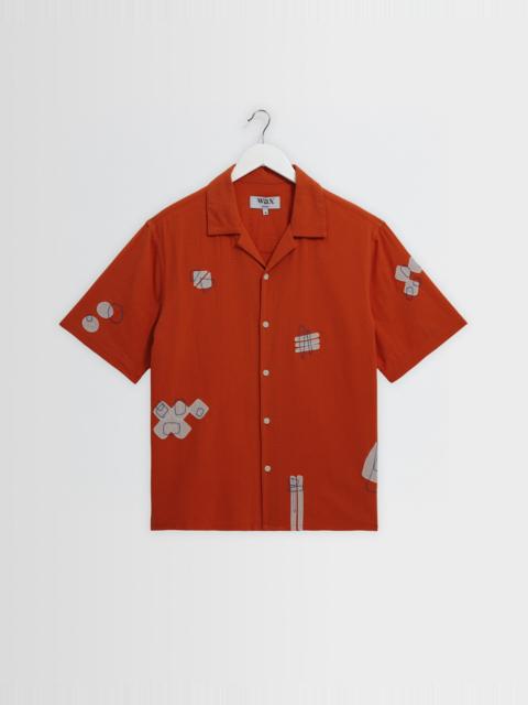 Wax London Didcot - Terracotta And Ecru Scribble Applique Short-Sleeve Shirt