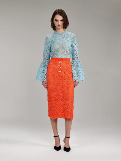 self-portrait Light Blue Floral Guipure Angel Sleeve Blouse