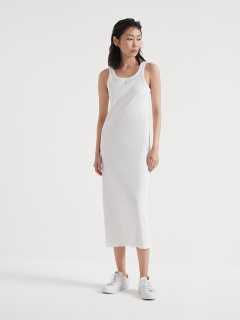 Brunello Cucinelli Stretch cotton ribbed jersey dress with logo