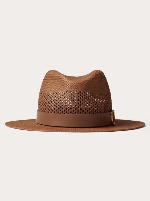 TEXTILE PAPER AND LEATHER VLOGO SIGNATURE FEDORA HAT