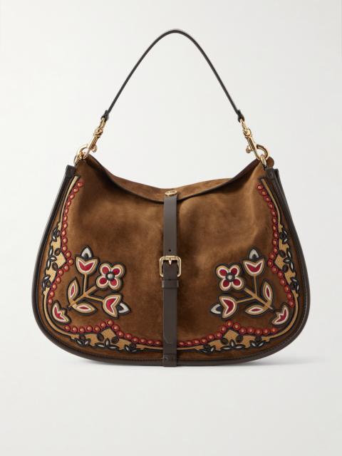 Etro Embroidered Leather-trimmed Suede Shoulder Bag