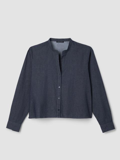 EILEEN FISHER Airy Organic Cotton Twill Band Collar Shirt