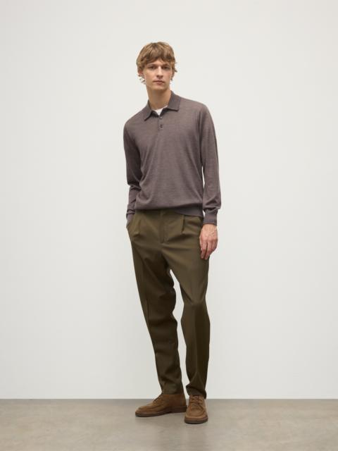 Johnstons of Elgin Fin Brown Cashmere Polo Shirt