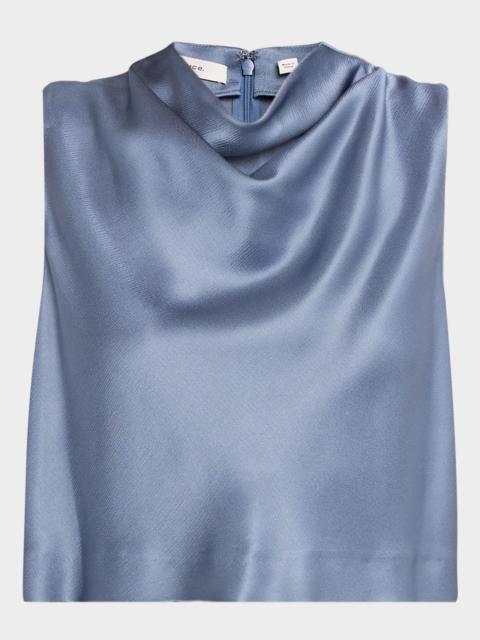 Vince Cropped Satin Cowl-Neck Top