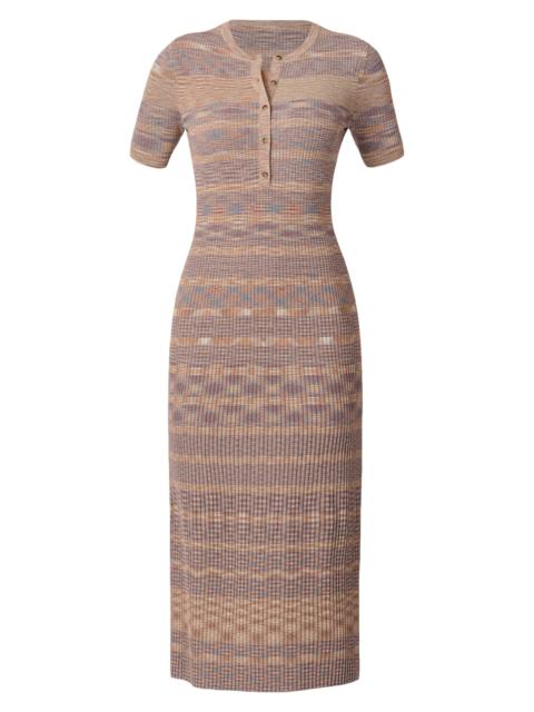 Shoshanna Women's Lara Henley Midi-Dress - Tan Slate Blue Burnt Umber