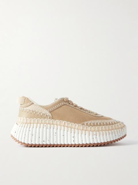 Chloé Nama Embroidered Suede And Recycled-mesh Sneakers