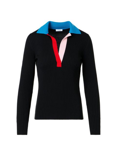 AKRIS Women's Colorblocked Wool Rib-Knit Polo Top - Black Multi