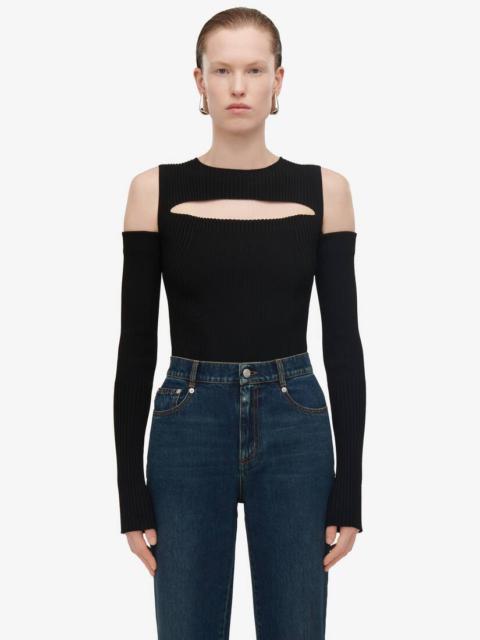 Alexander McQueen Women's Slashed Knit Top in Black