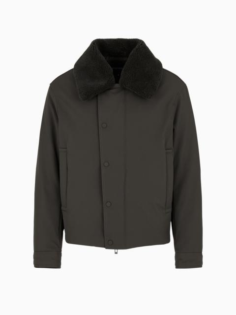 Nylon twill jacket with shearling-effect collar