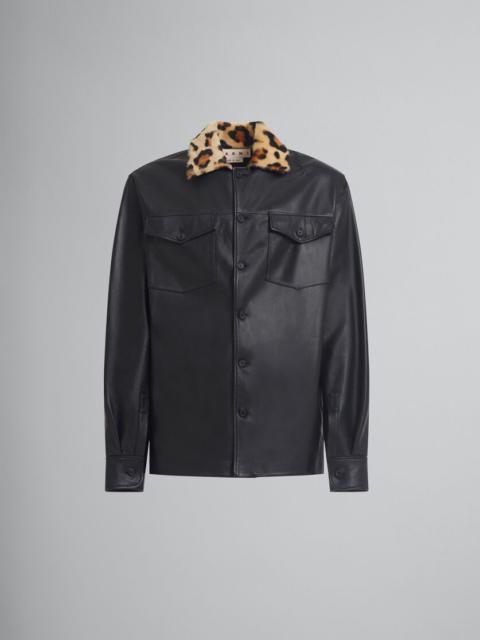 Marni NAPPA LEATHER SHIRT WITH ANIMALIER SHEARLING COLLAR