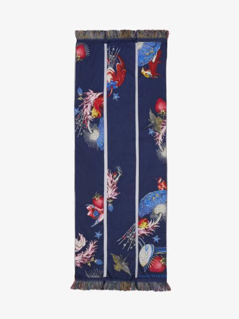 マフラー・ストール ALEXANDER MCQUEEN NAVY SILK BLEND BOSCH SCARF Alexander Mcqueen Hieronymus Bosch Motif Logo Silk Scarf In
