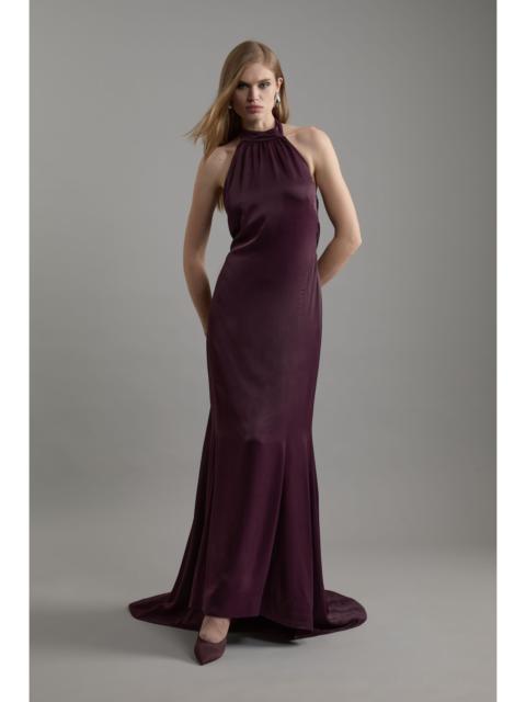 KAREN MILLEN Premium Satin Halter Neck Tailored Maxi Dress