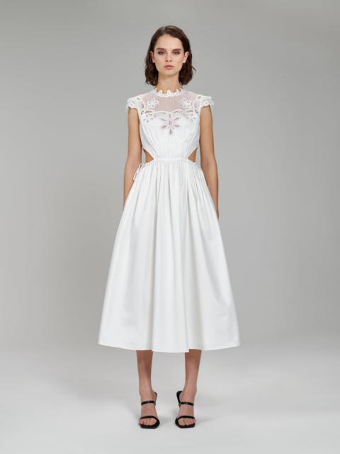 White Cotton Guipure Bib Midi Dress