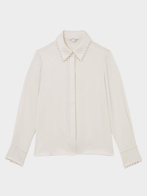 REISS Lois Satin Faux-Pearl Trim Shirt