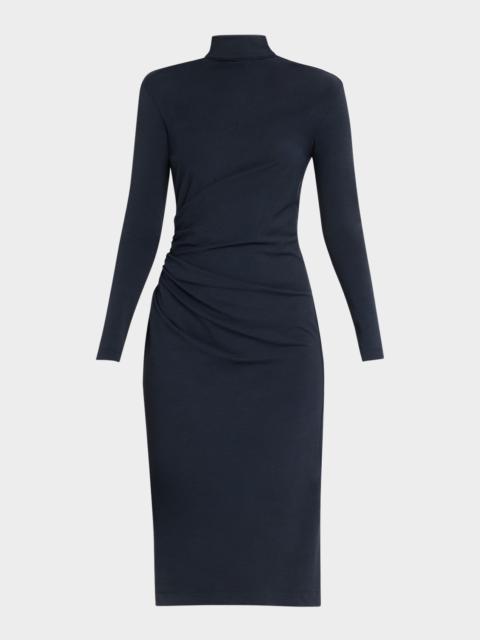 Brunello Cucinelli Synched-Waist Wool Jersey Long-Sleeve Midi Dress
