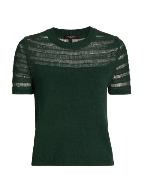 rag & bone Women's Britt Pointelle Short-Sleeve Knit Top - Forest