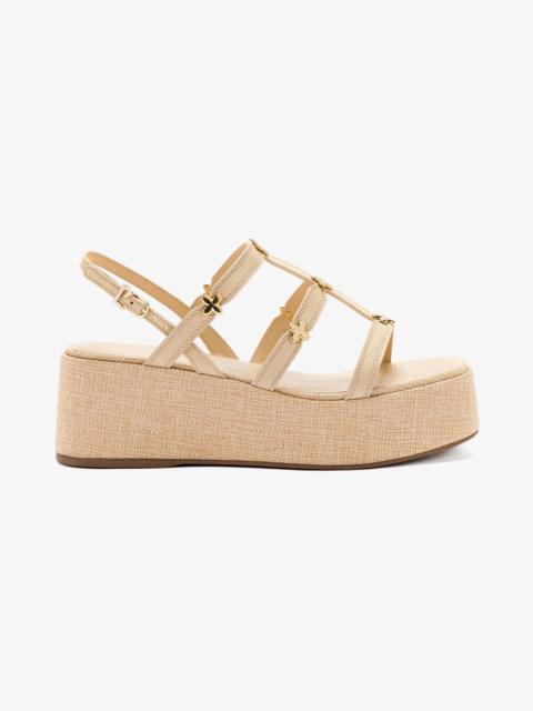 Larroudé Harmony Flatform Sandal In Beige Raffia