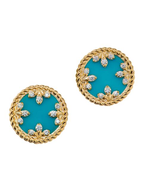 ROBERTO COIN Women's Venetian Medallion 18K Yellow Gold, Turquoise & 0.10 TCW Diamond Stud Earrings - Yellow Gold