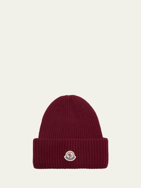 Moncler Men's Cashmere and Wool Rib Logo Beanie Hat