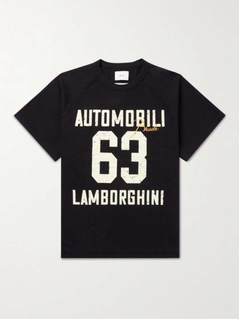 Rhude + Lamborghini Logo-Embroidered Printed Cotton-Jersey T-Shirt