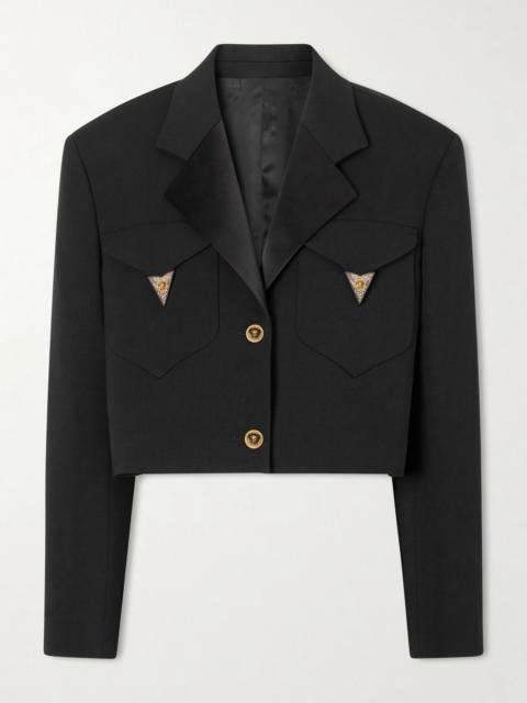 VERSACE Medusa-embellished cropped wool jacket Black