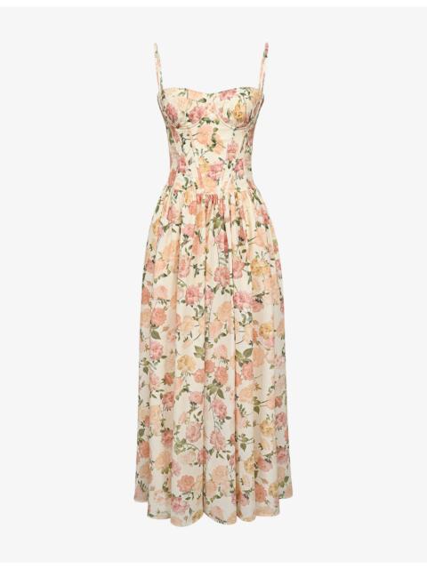 House of CB Rona Floral-Print Stretch-Cotton Midi Dress