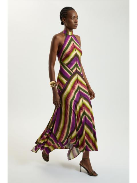 KAREN MILLEN Multi Fluid Stripe Cotton Mix Woven Halter Dress