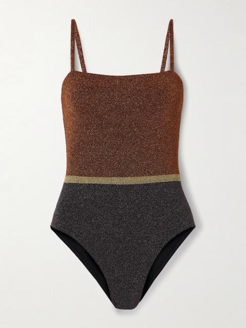ERES Irisée Calanque color-block stretch-Lurex swimsuit Bronze