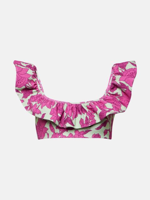 La DoubleJ Ruffled floral bikini top