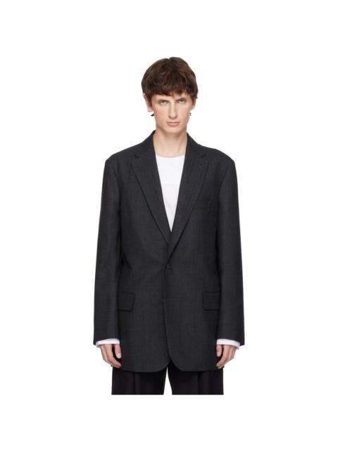 Dries Van Noten Gray Herringbone Wool Blazer