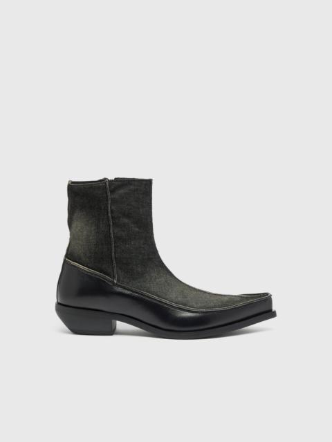 Diesel D-FRIDO-WESTERN ANKLE BOOTS IN LEATHER AND DENIM