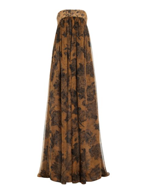Acqua Strapless Floral Silk-Chiffon Maxi Dress bronze