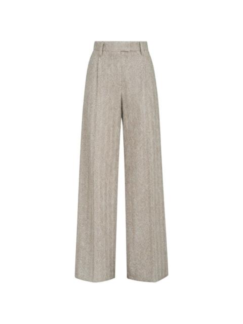 Brunello Cucinelli Dazzling Chevron-embroidery loose-pleated trousers in sparkling mohair and wool