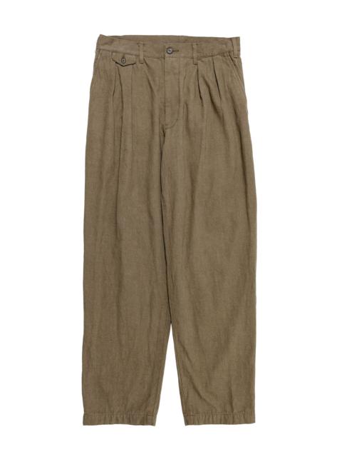 BEAMS PLUS Lost & Found 2Pleats Trousers Cotton Linen Olive