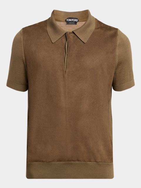 TOM FORD Men's Perforated Wool Short-Sleeve Shirt