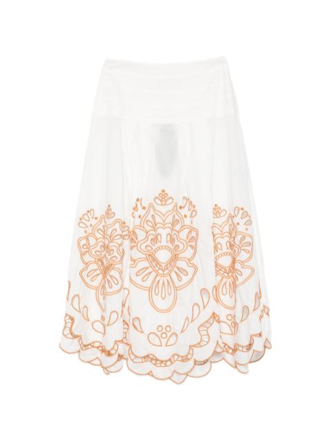 FARM RIO Trop floral-embroidery midi skirt