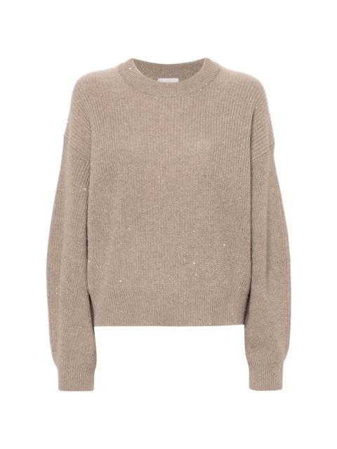 sequin ribbed-knit jumper