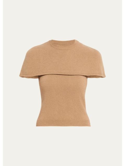 SIMKHAI Yuki Short-Sleeve Cashmere Cape Top